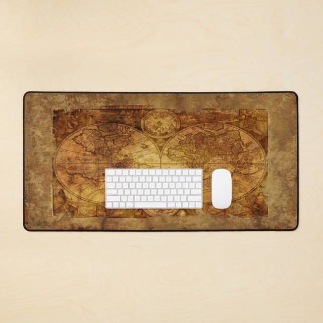 Desk Mat Leather Vintage Map Of The World Large Gaming Mouse Pad 35x16 inch