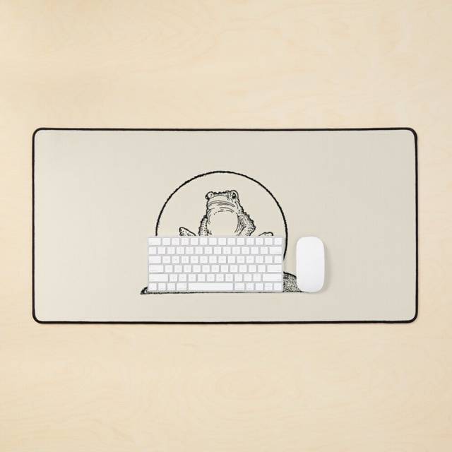 Desk Mat Cute Vintage Cottagecore Frog Sitting - Grumpy Sad Toad and Full Moon - Goblincore Emo Froggy Large Gaming Mouse Pad 35x16 inch