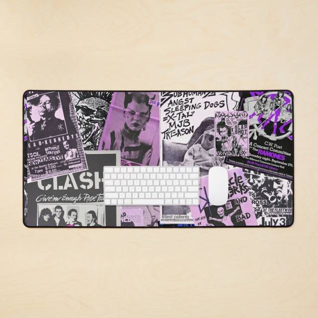 Desk Mat Punk Rock Bands Flyers Collage Aesthetic Punk Colors Large Gaming Mouse Pad 35x16 inch
