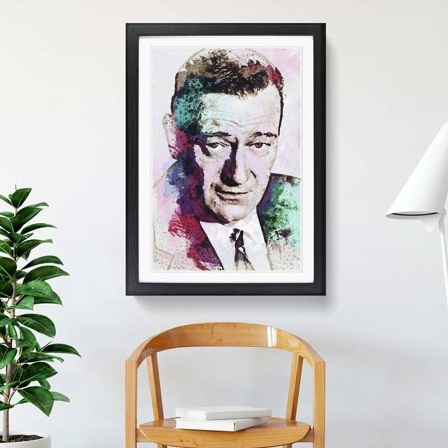 John Wayne in Abstract - Picture Frame Painting Print - Black (50cm H x 35cm W x 2cm D)