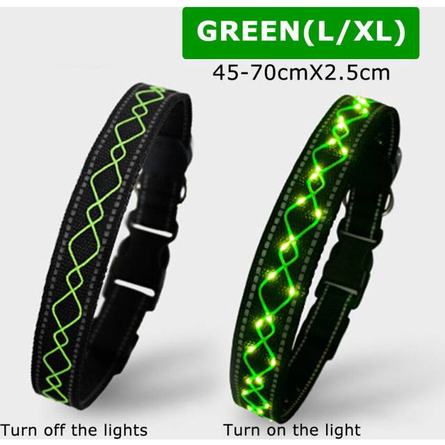 (Green) LED Dog Pet Collar Flashing Luminous Safety Night Light Flashing Adjustable