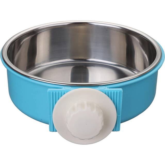 (Blue, L) Stainless Steel Dog Cat Bird Puppy Pet Hanging Cage Bowl Feeding Water Food