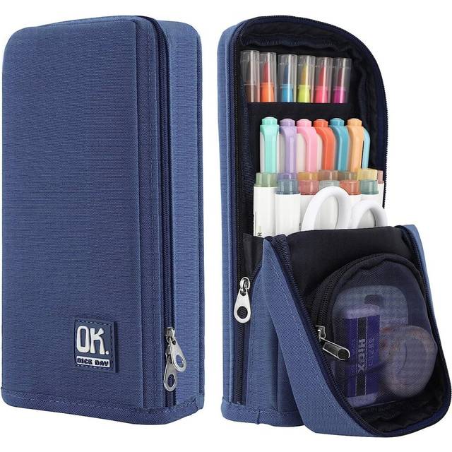 Standing Pencil Case Large Capacity Pen Bag, Multi-Layer Pen Pouch Pencil Holder Stationery Organizer,Polyester Pencil Bag Storage Box Desk Organizer