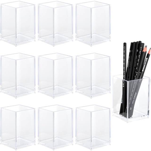 10 Pack Clear Acrylic Pen Holder Makeup Brush Holder Desktop Pencil Organizer Acrylic Pencil Cup Stationery Office Organizer Accessory