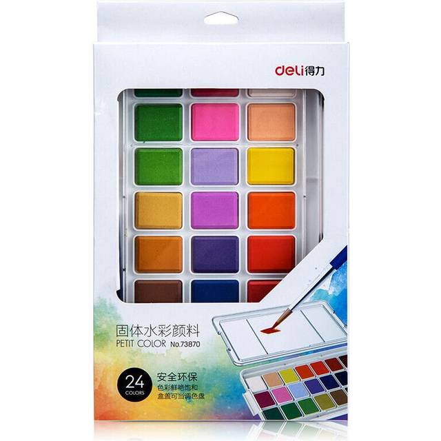 73870 24 Colors Solid Water Color Pigment Set Portable Hand-painted Watercolor Pigment with Painting Brushes School Art Painting Tools Supplies