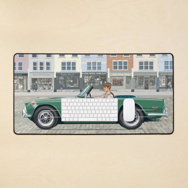 Desk Mat TR250 in British Racing Green  with stock Rostyle wheel trim Large Gaming Mouse Pad 35x16 inch