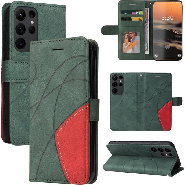 (Green) Samsung Galaxy S23 Ultra 5G Case Stand View Magnetic Clasp Book Leather Wallet Case Flip Folio Phone Cover