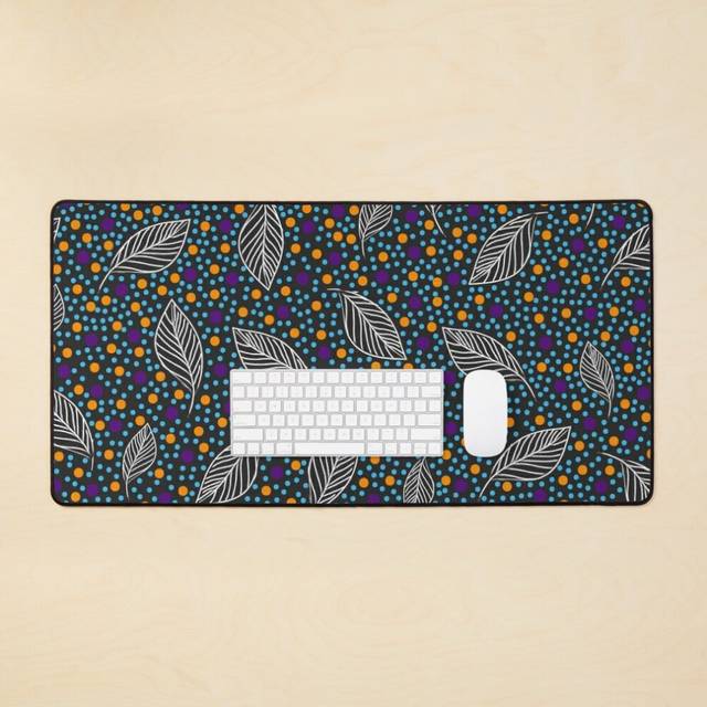 Desk Mat Authentic Aboriginal Art - Leaves on the Ground Large Gaming Mouse Pad 35x16 inch