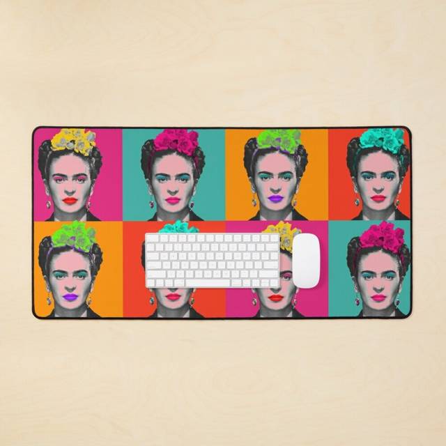 "Desk Mat Frida Khalo ""pop"" portrait like in Andy Warhol paint! - colorful - digital paint by Iona Art Digital Large Gaming Mouse Pad 35x16 inch"