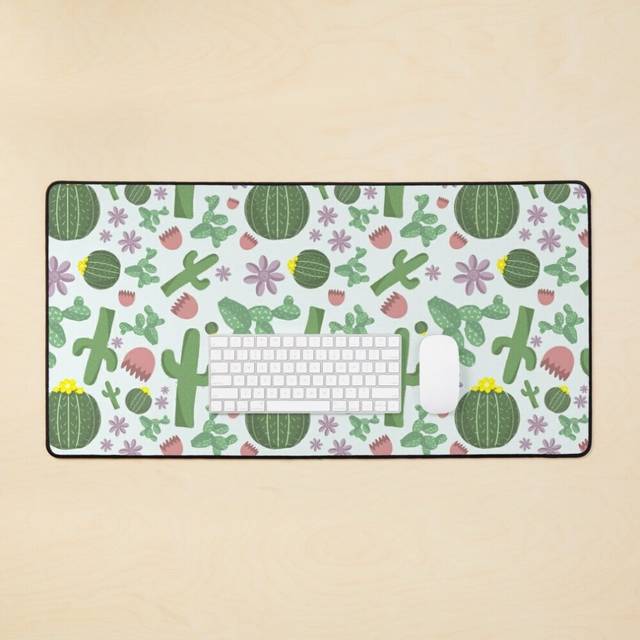 Desk Mat Cactuses Flowers Pattern Large Gaming Mouse Pad 35x16 inch