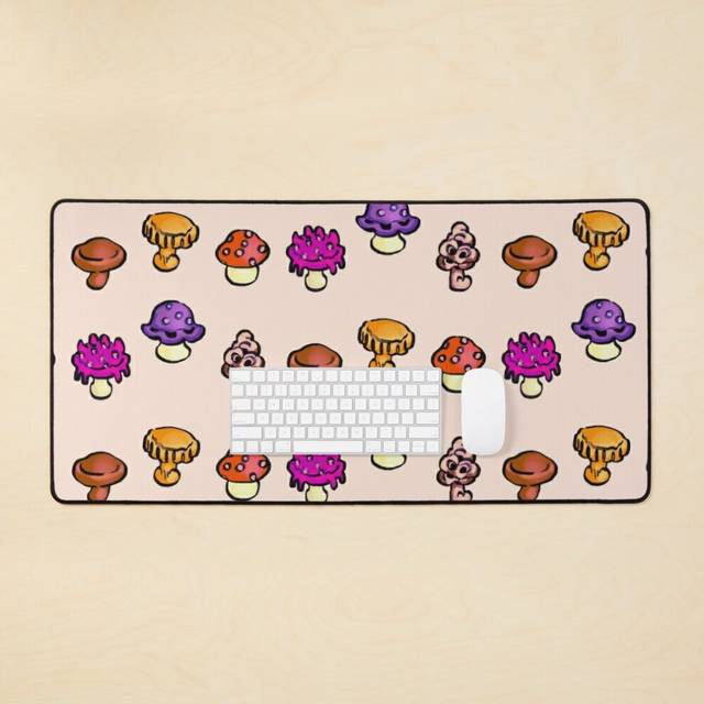 Desk Mat I draw all the mushroom forage items / stardew valley Large Gaming Mouse Pad 35x16 inch