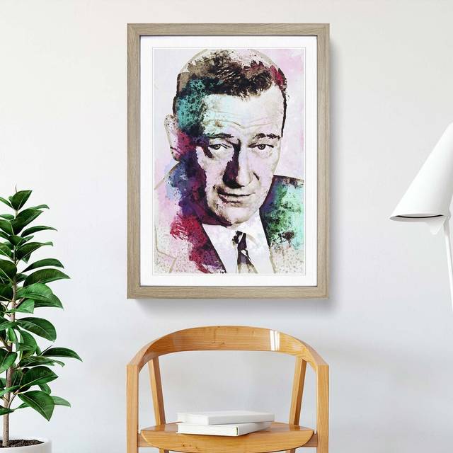 John Wayne in Abstract - Picture Frame Painting Print - Oak (50cm H x 35cm W x 2cm D)