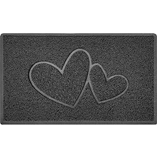 Double Heart Embossed Shape Door Mat Dirt-Trapper Washable Barrier Doormat-Dark Grey (Drainage Open-Back)-Medium (75x44cm)