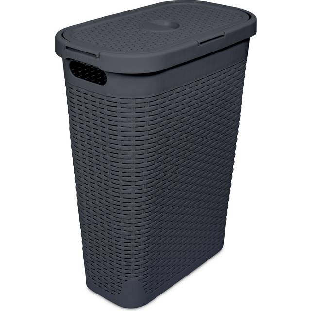 Addis Faux Rattan Slim Laundry Hamper - Charcoal, Grey