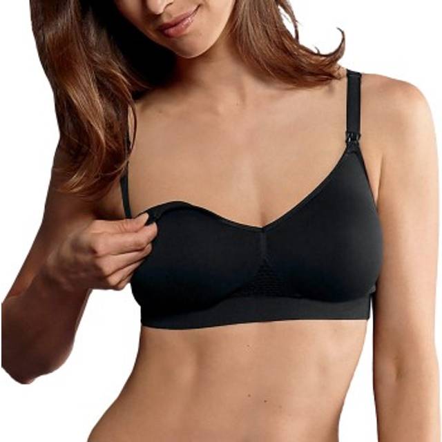 Seamless Nursing Bra - 001 Black - Anita's Seamless Nursing Bra calls to the essential needs of the modern mother. Adjustable straps can be unclipped easily with one hand, with padded shoulder relief technology that prevents back pain, while the padded cups open wide for comfortable breastfeeding. A seamless finish makes it invisible under your clothes.