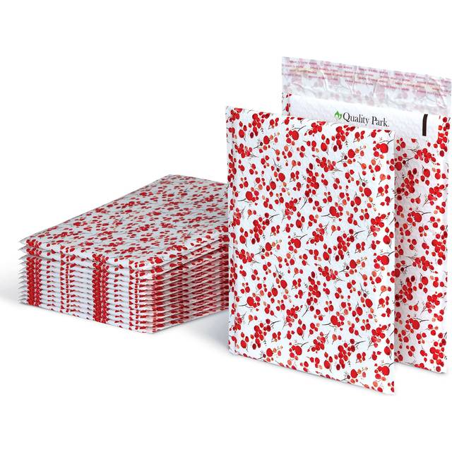 "Quality Park Bubble Mailers  8.25"""""""" x 11""""""""  Shipping Envelopes  Water Resistant Poly Padded Envelopes  Berry Print  25 Pack (QUA85873)"