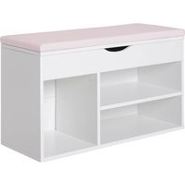 Homcom Wooden Shoes Rack Bench, Hidden Storage Padded Seat, Organiser Footwear Rack, Hallway, White, 80 X 30 X 47 Cm
