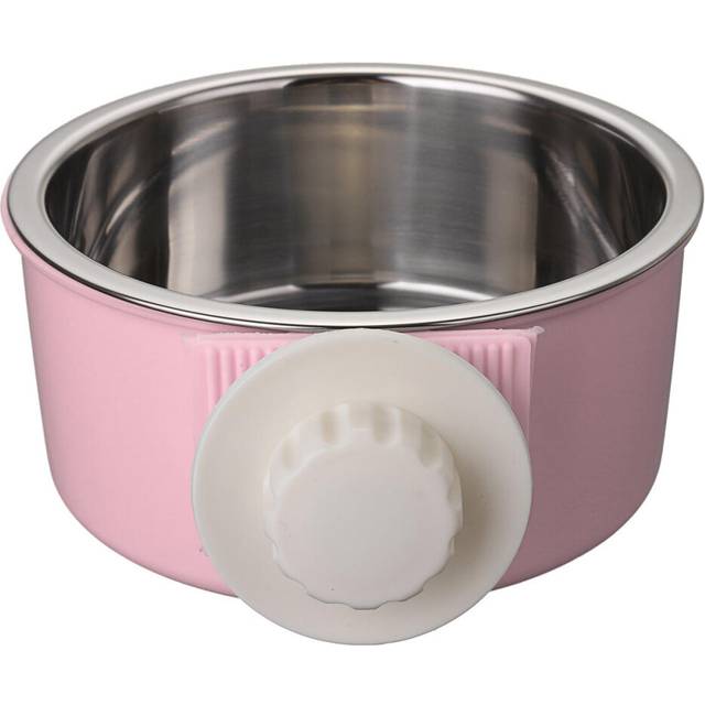 (Pink, S) Stainless Steel Dog Cat Bird Puppy Pet Hanging Cage Bowl Feeding Water Food