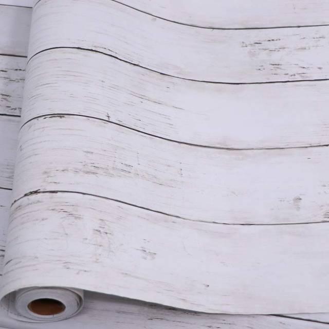 Abyssaly White Grey Wood Self Adhesive Paper 17.71 in X 32.8 Ft Removable Wood Peel and Stick Wallpaper Decorative Wall Covering Vintage Wood Panel In