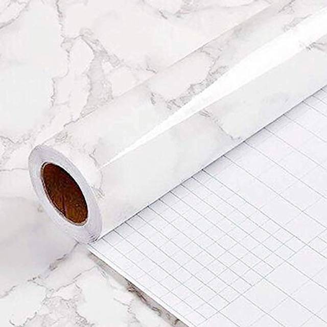 Yancorp White Gray Marble Wallpaper Easily Removable Grey Wallpaper Film Self-Adhesive Kitchen Peel and Stick Countertops Wallpaper Backsplash Shelf L