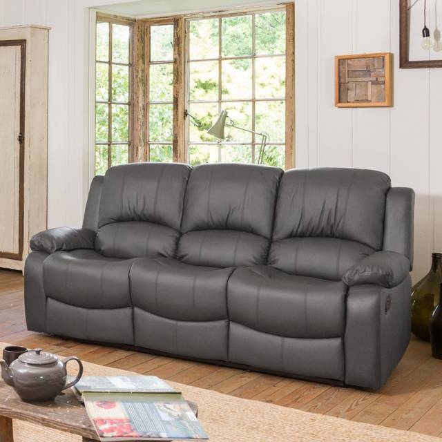 Manervia 3 Seater Reclining Sofa - Grey (103cm H X 201cm W X 99cm D)