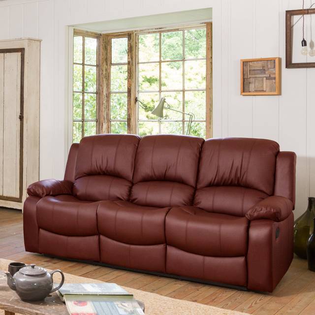 Manervia 3 Seater Reclining Sofa - Burgundy (103cm H X 201cm W X 99cm D)