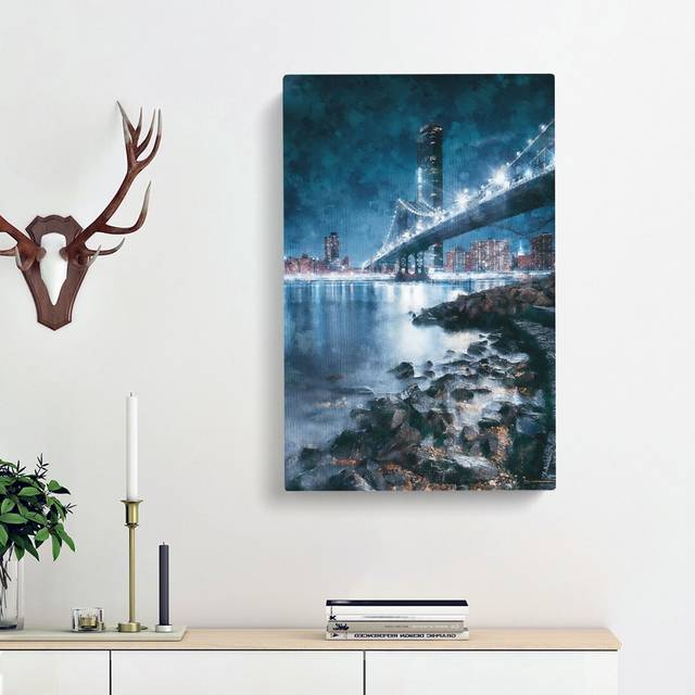 The Brooklyn Bridge in New York - Wrapped Canvas Painting Print (50cm H x 35cm W x 3cm D)