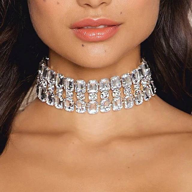 SHEIN 1pc Women Fashion Multi-Layer Rhinestone Necklace, Silver-Color Personality Pendant Necklace