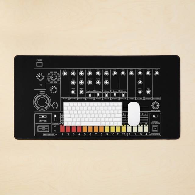 Desk Mat 808 Vintage Drum Machine for Electronic Musician Large Gaming Mouse Pad 35x16 inch