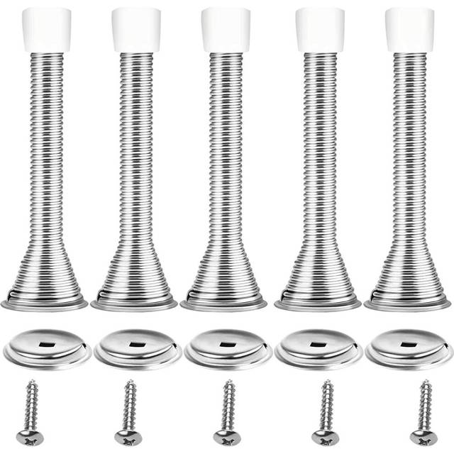 5 Pcs Spring Door Stops Wall Mounted Doorstop Metal Door Stoppers Long Silver Door Stops Chrome Door Stop Stainless Steel Rubber Door Stopper Indoor