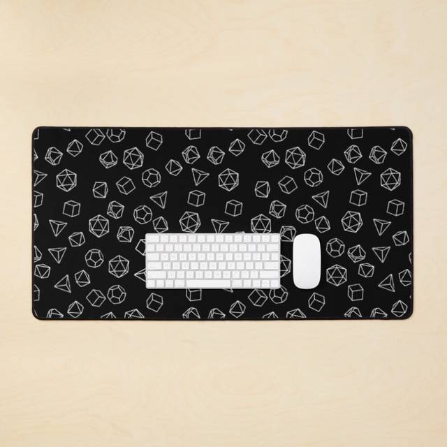 Desk Mat DnD Dice White on Black Pattern Large Gaming Mouse Pad 35x16 inch