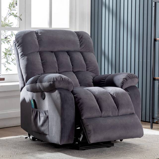 Power Lift Recliner Armchair with Heating Points, Side Pockets, USB Ports, Electric Lounger Sofa Chair for Elderly, 91x81x104 cm, Grey Aosom.UK