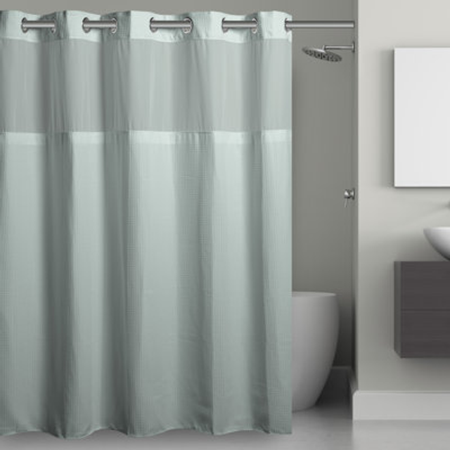 Hookless Its A Snap! Waffle Shower Curtain  3-in-1 Shower Curtain Includes Fabric Shower Curtain with Sheer Top Window  Flex-On Rings & Fabric Liner
