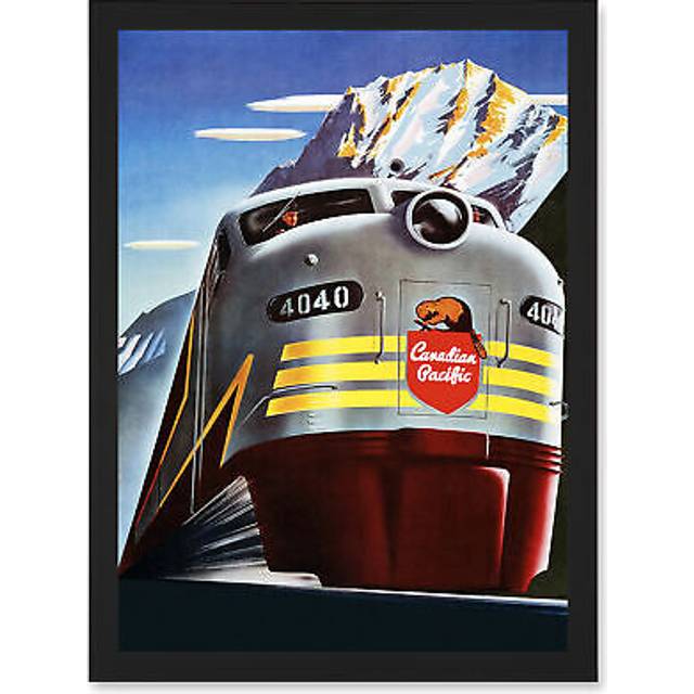 Canadian Pacific Railways 4040 Iconic Train Vintage Yellow Canada A4 Artwork Framed Wall Art Print - Black - One Size