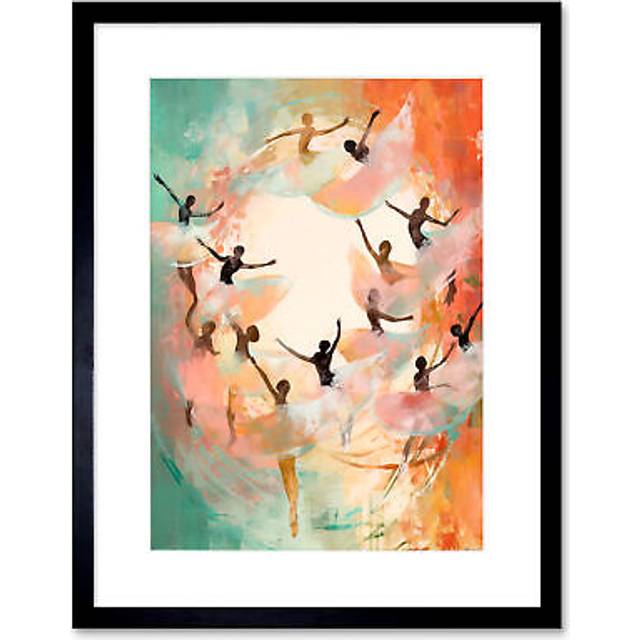 Wall Art Print The Tornado Ballet Oil Painting Abstract Turquoise Pink Musical Swirl Dancers Artwork Framed 9X7 Inch - Black - W7 inch x H9 inch