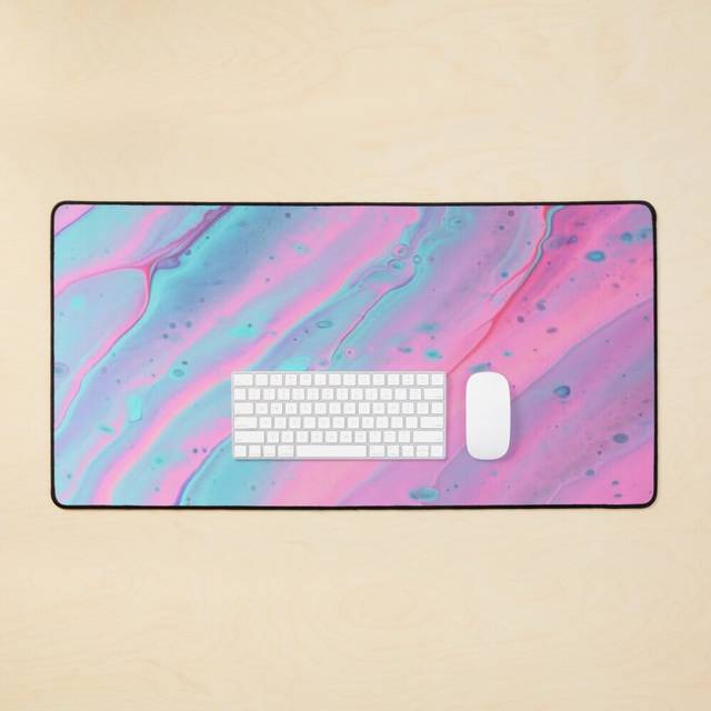 Desk Mat Pink blue colors art Computer painting pattern celestial decor aesthetic floral decoration Large Gaming Mouse Pad 35x16 inch