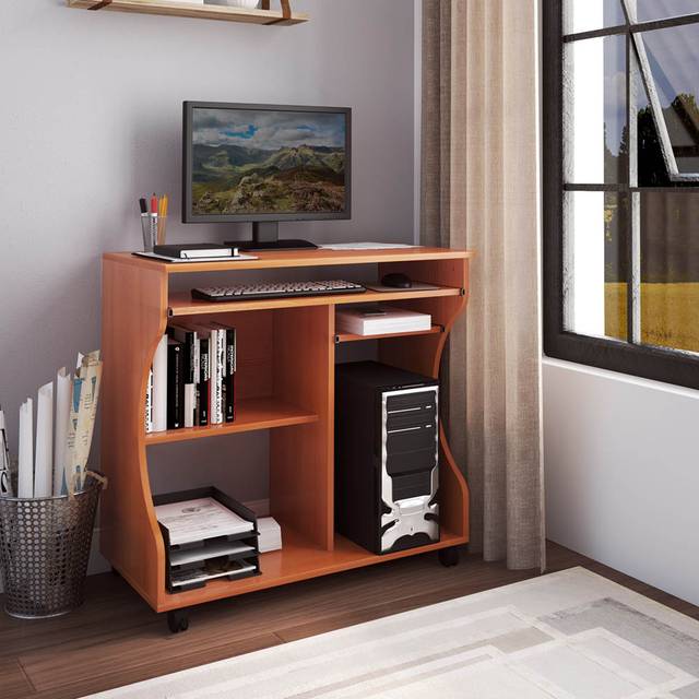 Portland Wood Movable Computer Desk with Wheels Brown - 80 x 48 x 76cm