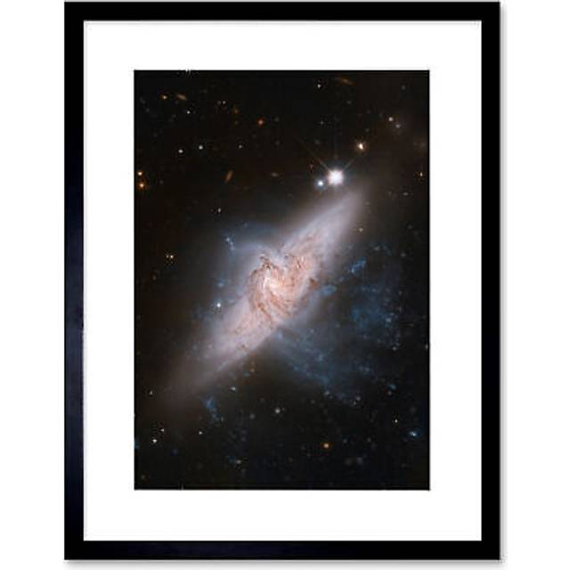 Wall Art Print Hubble Space Astronomy Chance Alignment Between Galaxies Mimics A Cosmic Collision NGC 3314 Overlapping Galaxy Angle Artwork Framed 9X7 - Black - W7 inch x H9 inch