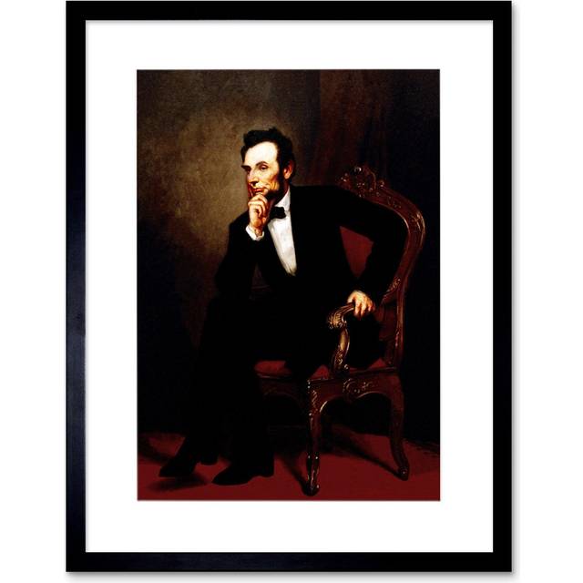Wall Art Print Abraham Lincoln Portrait Healy Painting 1869 President Sitting on Chair Deep in Thought Artwork Framed - Black - One Size