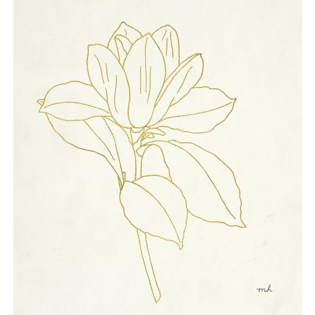 Gold Magnolia Line Drawing V2 Crop by Moira Chocolate - Wrapped Canvas Graphic Art (122cm H x 122cm W)