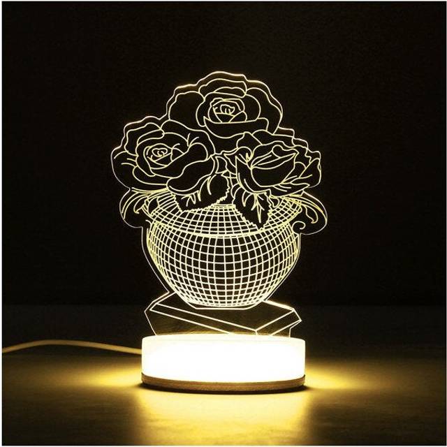 (Rose vase) 3D Illusion USB LED Night Light Warm White Desk Table Lamp Xmas Gift