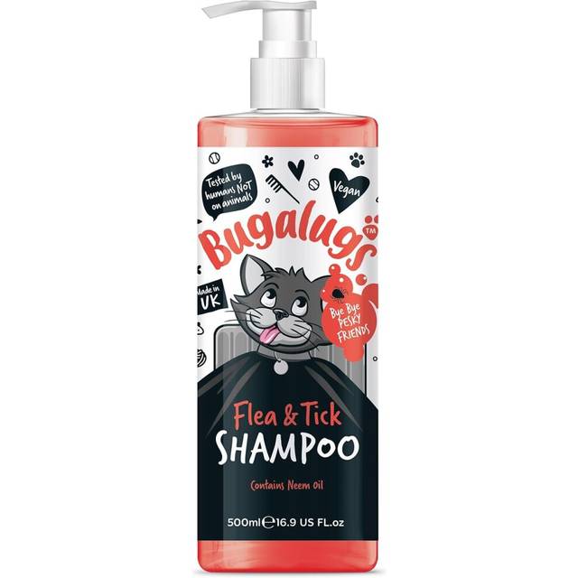 Bugalugs Flea and Tick Cat Shampoo by Bugalugs 500ml, Deep Cleansing Shampoo for Cats for Fleas, Ticks & Mites contains Neem Oil