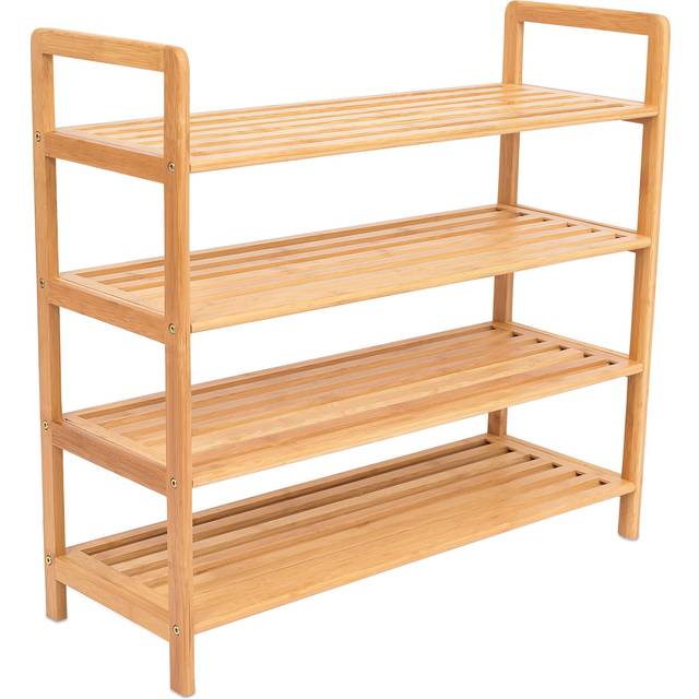 BIRDROCK HOME 4-Tier Bamboo Shoe Rack - Lightweight Wooden Organizer - Free Standing Storage Shelf for Closets  Hallways  Entryways  Mudrooms  and Fro