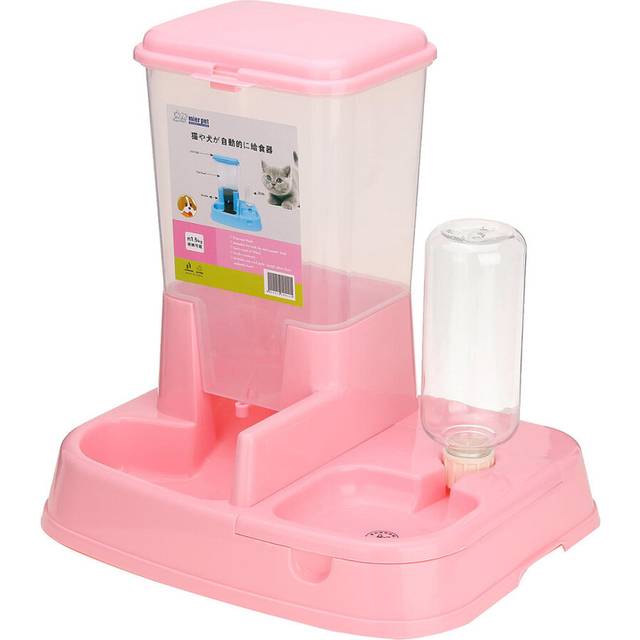 (Pink) Pet Cat Dog Automatic Water Drinker Dispenser Food Feeder Dish Bowl Bottle Pet Bowl