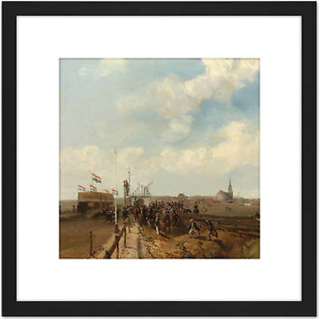 Rochussen Race Track Scheveningen Horse Painting 8X8 Inch Square Wooden Framed Wall Art Print Picture with Mount - Black - One Size
