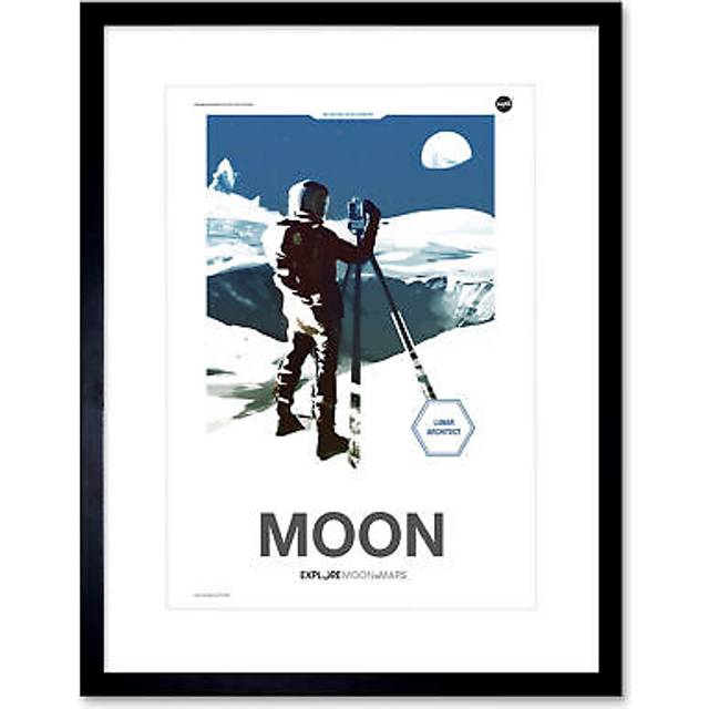 Wall Art Print NASA Modern Explorers Explore Moon to Mars Lunar Architect Artemis Poster Artwork Framed 9X7 Inch - Black - W7 inch x H9 inch