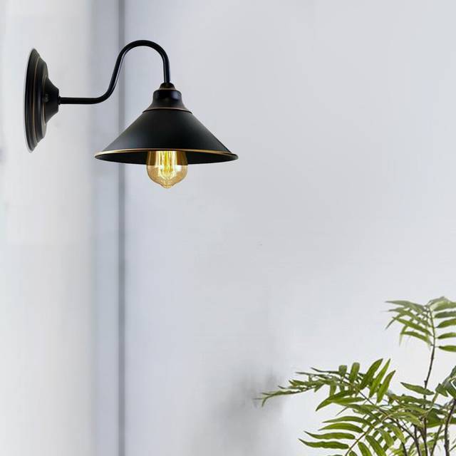 Vintage Industrial Metal Lampshade Wall Light Adjustable Wall Lamp E27 Sconces - Black (17cm H X 22cm W X 28cm D)