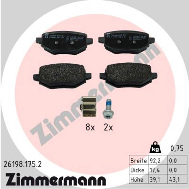 ZIMMERMANN 26198.175.2 Brake pad set Rear Axle, not prepared for wear warning indicator, with sliding plate, with bolts/screws
