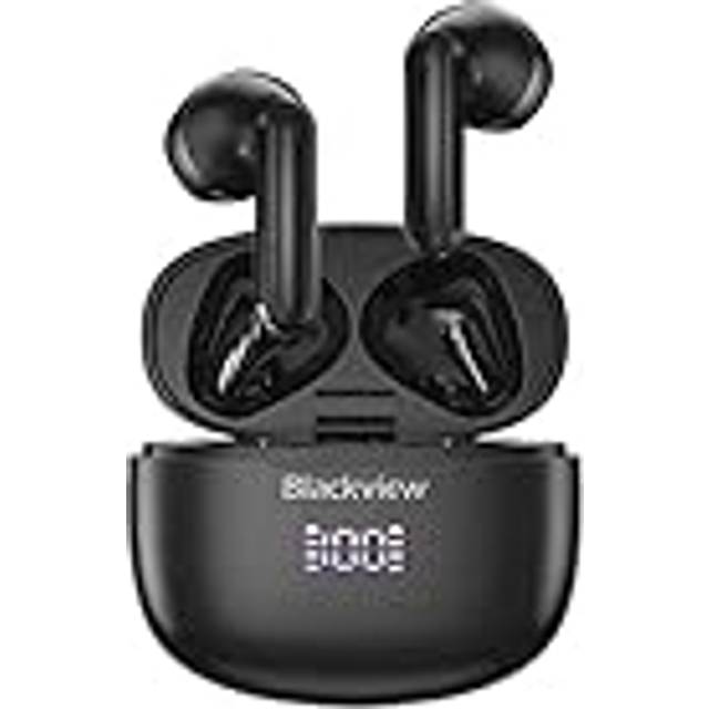 Blackview AirBuds 7 trådlösa hörlurar - Bluetooth-hörlurar i örat - IPX7-vattentäthet - trådlös laddning - LED-display - brusreducering - stort batteri på 470 mAh - svart