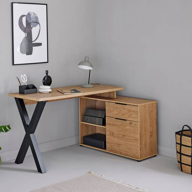 Lika 140Cm W L-Shaped Writing Desk - Black (193.04cm H X 355.6cm W X 241.3cm D)